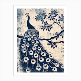 Peacock In The Tree Linocut Inspired 1 Art Print