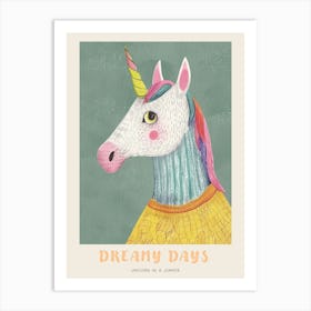 Pastel Storybook Style Unicorn In A Knitted Jumper 1 Poster Art Print