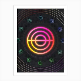Neon Geometric Glyph in Pink and Yellow Circle Array on Black n.0209 Art Print