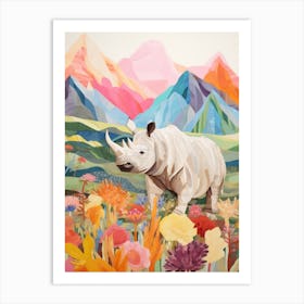 Colourful Rhino With Plants 6 Art Print