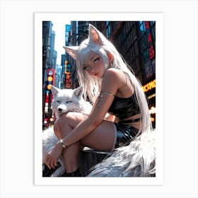 Anime Girl With Fox 1 Art Print