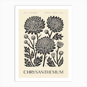 Rustic November Birth Flower Chrysanthemum Black Cream Art Print