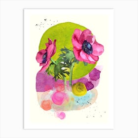 Burgundy anemones watercolor. Art Print