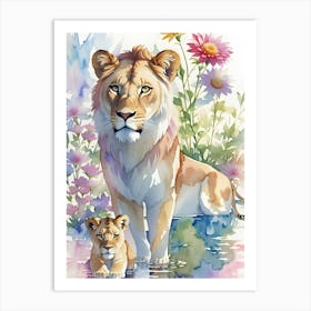 Lion And Cub 4 Art Print