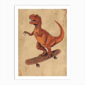 Vintage Othnielia Dinosaur On A Skateboard 1 Art Print