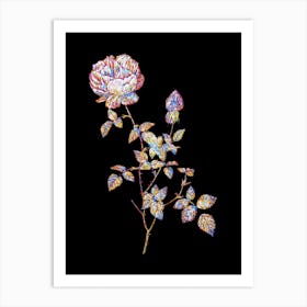 Stained Glass Pink Autumn China Rose Mosaic Botanical Illustration on Black n.0318 Art Print