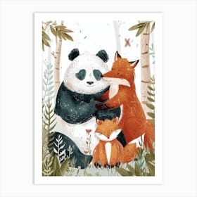 Giant Pand And A Fox Storybook Illustration 4 Art Print