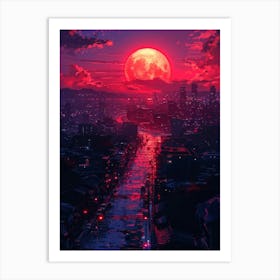 Full Moon Over A City Art Print