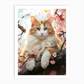 Cat In Cherry Blossoms Art Print