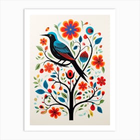 Scandinavian Bird Illustration Blackbird 2 Art Print