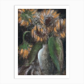 Sunflowers - Anton Maliar distressed rustic dark floral flowers Van Gogh inspired Art Print