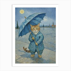 Cat With Umbrella Art Print