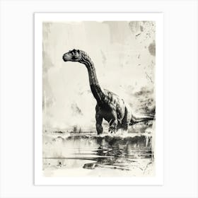 Diplodocus Dinosaur Black Ink Illustration 3 Art Print