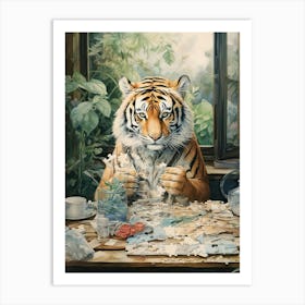 Tiger Illustration Solving Puzzles Watercolour 2 Art Print