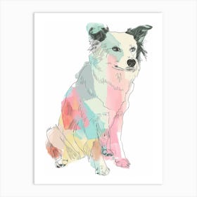 Border Collie Dog Pastel Line Painting 1 Art Print