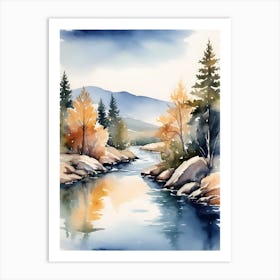 Landscape River Watercolor Painting (23) Art Print