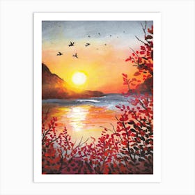 Sunset With Birds 1 Art Print