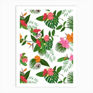 Hibiscus Flowers Pattern Art Print