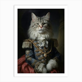 Royal Cat In Blue Rococo Style 3 Art Print