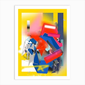 Abstract Mobile Yellow Black Blue Pink Art Print