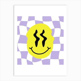 Checkerboard Melting Acid House Smiley, 90's Trippy Rave Art Print