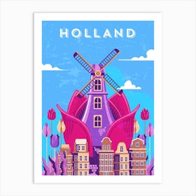 Amsterdam, Netherlands/Holland — Retro travel minimalist poster, retro travel art, retro travel wall art, vector art 3 Art Print