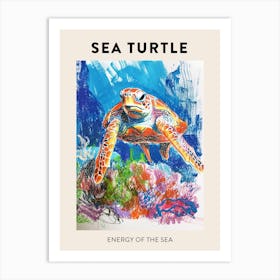 Rainbow Blue Sea Turtle Crayon Scribble Poster Art Print