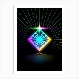 Neon Geometric Glyph in Candy Blue and Pink with Rainbow Sparkle on Black n.0388 Art Print