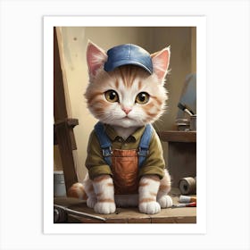 Cat In Overalls Mechanic Cat Lover Art Print