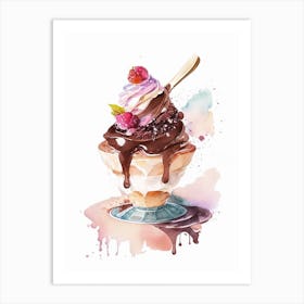 Chocolate Brownie Sundae Dessert Pastel Watercolour Flower Art Print