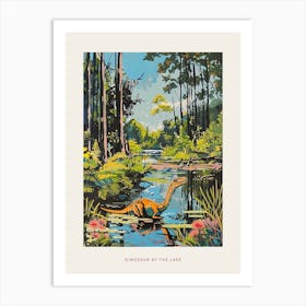 Dinosaur In A Woodland Lake Painting Poster Art Print