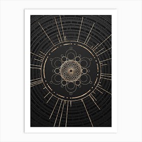 Geometric Glyph Abstract in Gold with Radial Array Lines on Dark Gray n.0018 Art Print