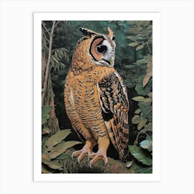 African Wood Owl Relief Illustration 1 Art Print