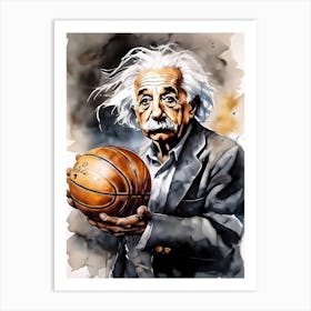 Albert Einstein Playing Basketball Abstract Painting (8) Art Print