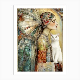 Cat And A Woman Art Print