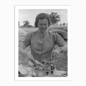 Mrs, Leatherman, Homesteader From West Texas Taking Up Chicken And Dressing At Dinner During The All Day Art Print