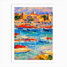 Port Of Rhodes Greece Brushwork Painting harbour Art Print