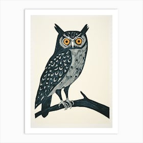 Burmese Fish Owl Linocut Blockprint 1 Art Print