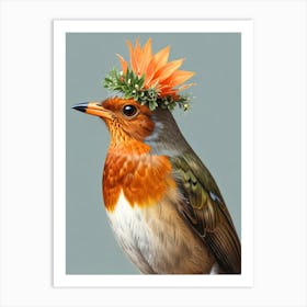 Robin With Flower Crown 3 Art Print