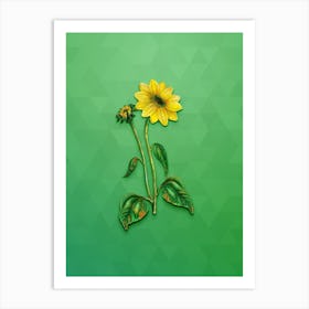 Vintage Trumpet Stalked Sunflower Botanical Art on Classic Green n.2003 Art Print