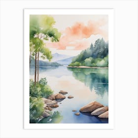 Watercolor Of A Lake Art Print