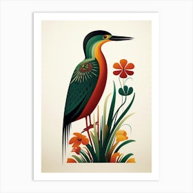 Scandinavian Bird Illustration Green Heron 2 Art Print