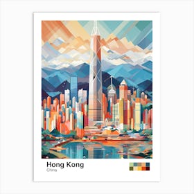 Hong Kong, China, Geometric Illustration 1 Poster Art Print