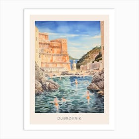 Swimming In Dubrovnik Croatia Watercolour Poster Art Print