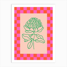 Modern Checkered Flower Poster Pink & Green 4 Art Print