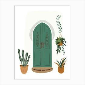 Green Door With Potted Plants 4 Art Print