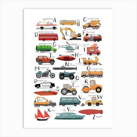 Colourful Transportation Alphabet Art Print