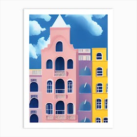 Pink Spire Town Hall Clouds Architecture Art Print