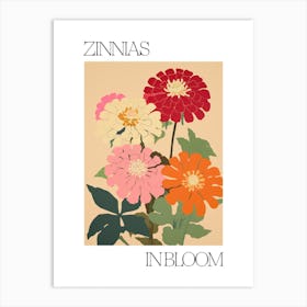 Zinnias In Bloom Flowers Bold Illustration 1 Art Print