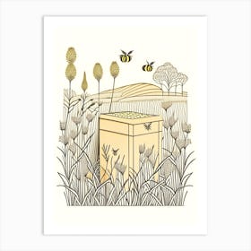 Bee Boxes In A Field 9 Vintage Art Print